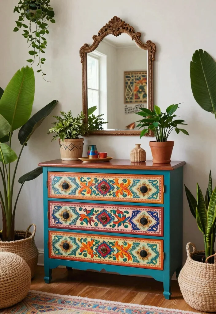 17 Bedroom Dresser With Mirror Ideas Practical and Chic - 6. Bohemian Bliss Dresser 1