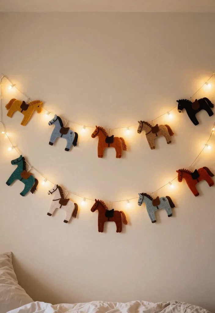 17 Horse Bedroom Ideas for Teens: Elegant Equestrian Style - 10. Whimsical Horse-Themed Garlands 1