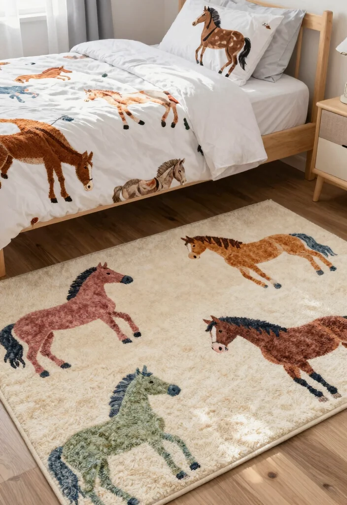 17 Horse Bedroom Ideas for Teens: Elegant Equestrian Style - 11. Horse-Printed Rugs 1