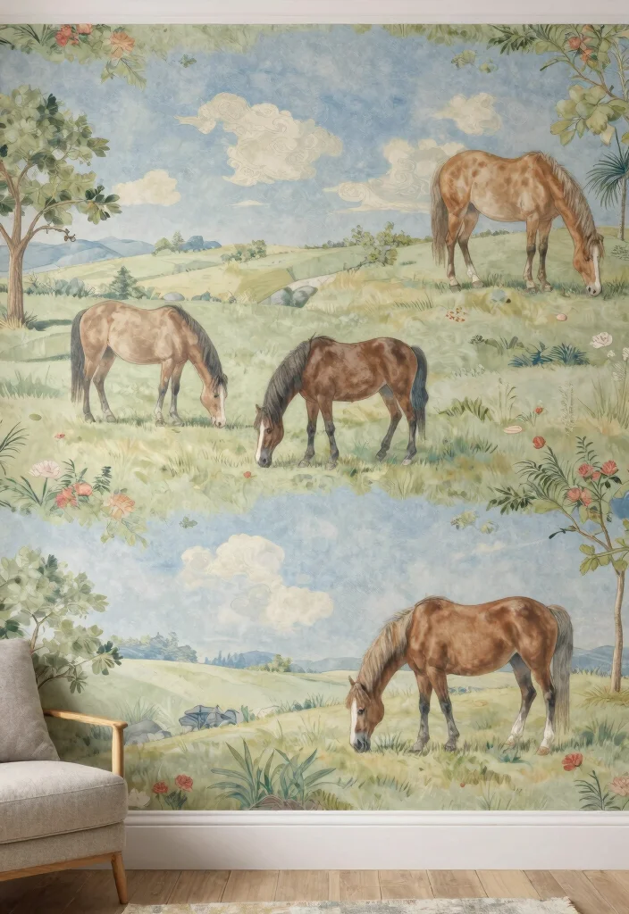 17 Horse Bedroom Ideas for Teens: Elegant Equestrian Style - 5. Custom Equine-Inspired Wallpaper 1