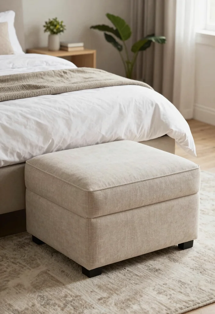 17 Small Bedroom Wardrobe Ideas: Compact and Organized - 10. Storage Ottoman 1