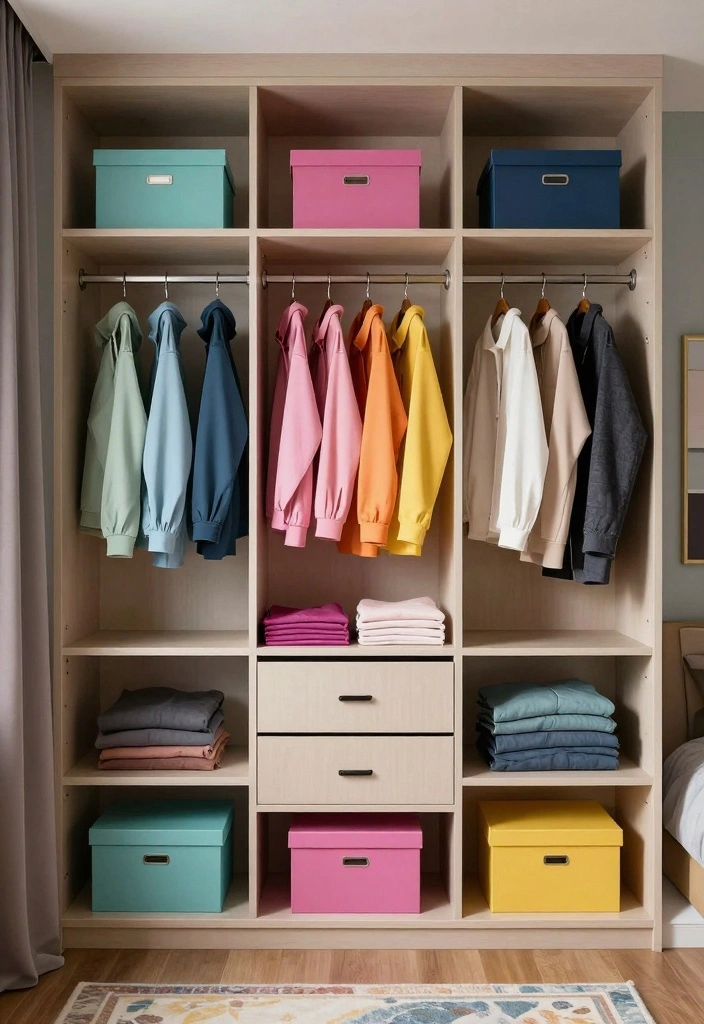 17 Small Bedroom Wardrobe Ideas: Compact and Organized - 11. Color-Coded Wardrobe 1