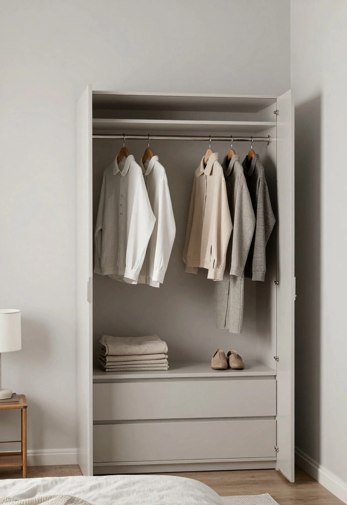 17 Small Bedroom Wardrobe Ideas: Compact and Organized - 16. Minimalist Wardrobe Aesthetics 1