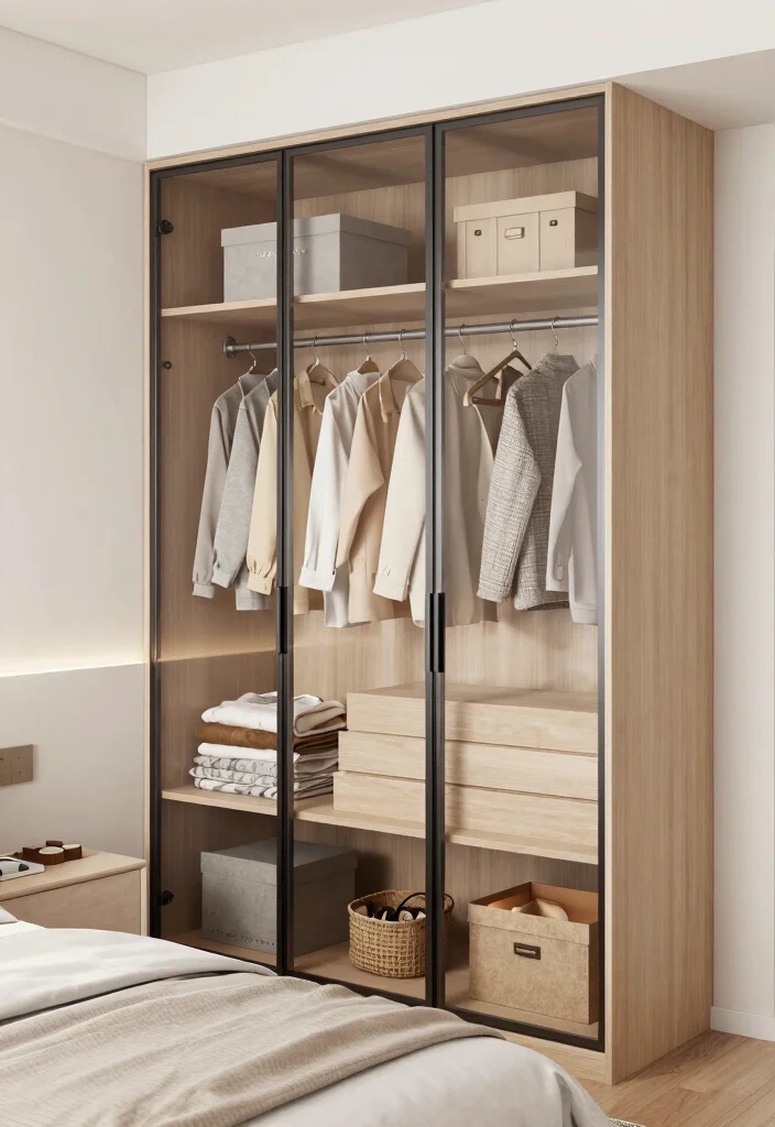 17 Small Bedroom Wardrobe Ideas: Compact and Organized - 6. Transparent Wardrobe Doors 1