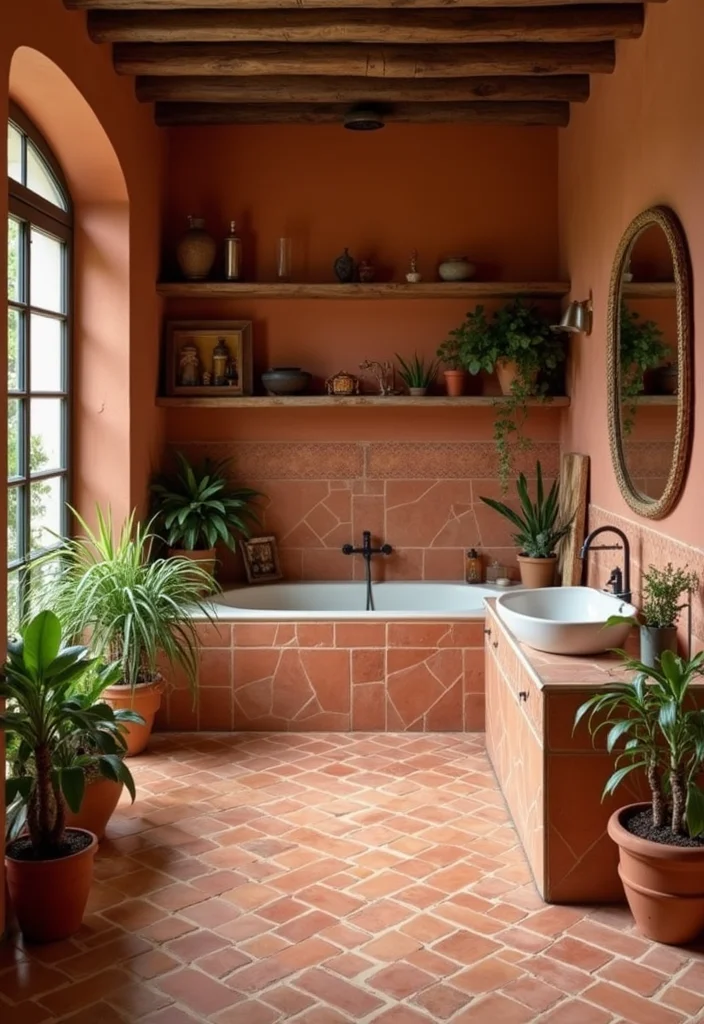 18 Bathroom Tiles Design Ideas For Bold Makeovers - 1. Earthy Terracotta Tiles