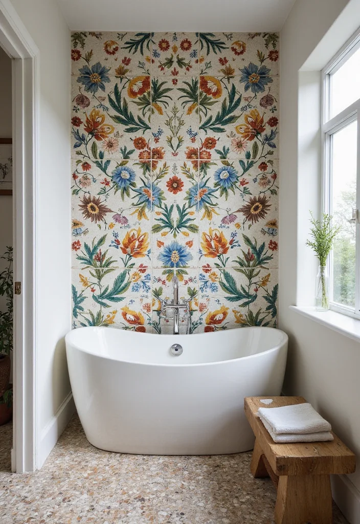 18 Bathroom Tiles Design Ideas For Bold Makeovers - 15. Artistic Hand-Painted Tiles
