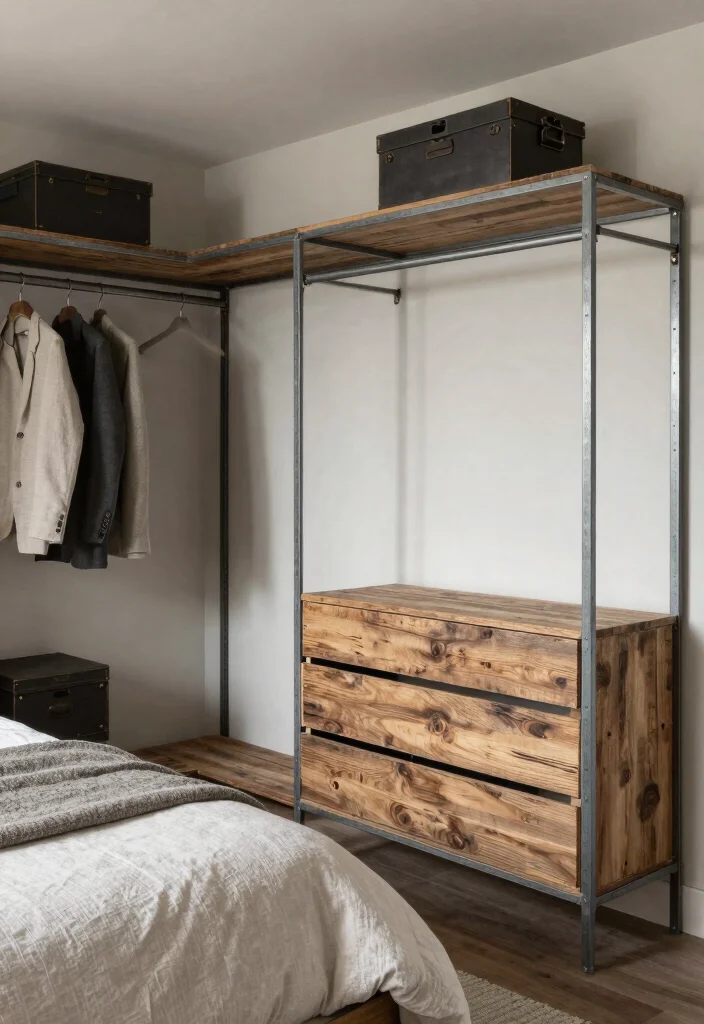 18 Bedroom With Walk In Closet Layout Ideas: Functional Flow - 13. Rustic Industrial Style 1