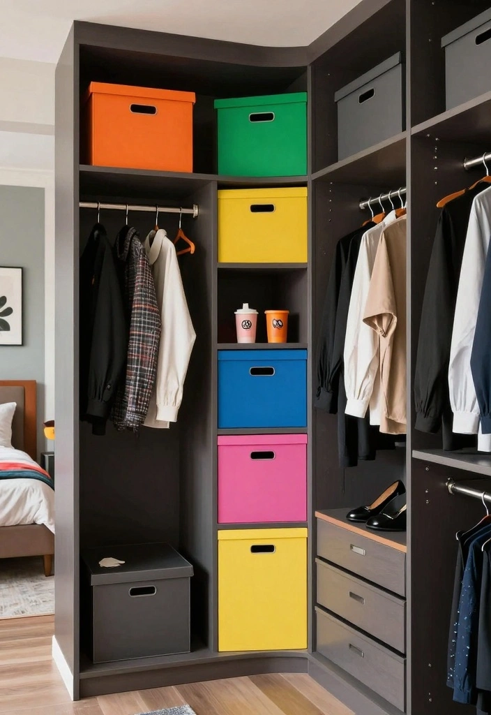 18 Bedroom With Walk In Closet Layout Ideas: Functional Flow - 9. Color-Blocked Closet 1