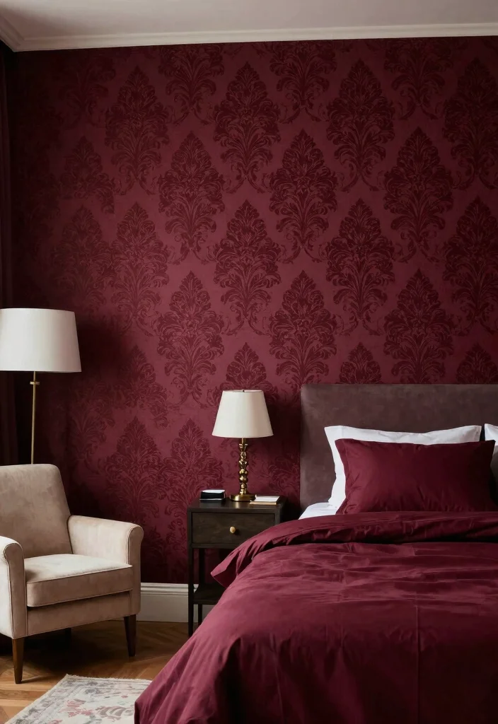 18 Maroon Bedroom Ideas for Burgundy Rich and Cozy Looks - 10. Textured Wallpaper 1