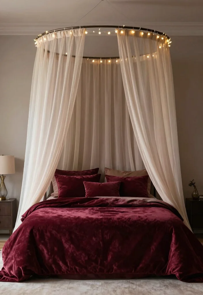 18 Maroon Bedroom Ideas for Burgundy Rich and Cozy Looks - 11. Romantic Canopy Beds 1