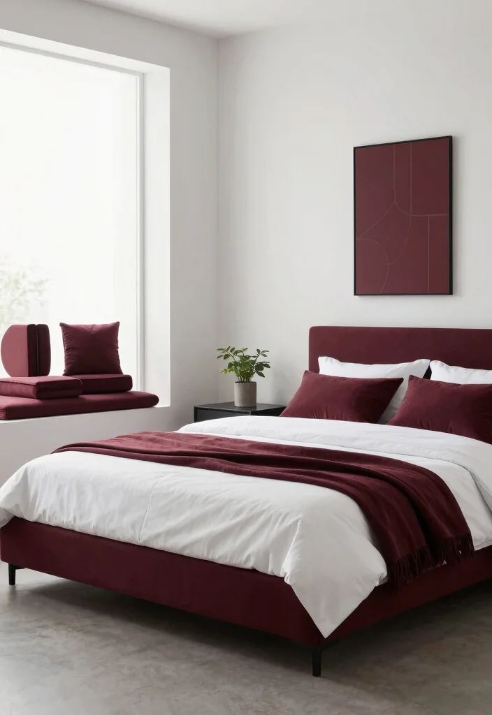 18 Maroon Bedroom Ideas for Burgundy Rich and Cozy Looks - 12. Modern Minimalism 1