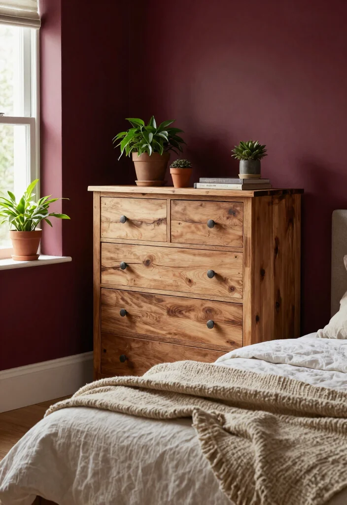 18 Maroon Bedroom Ideas for Burgundy Rich and Cozy Looks - 17. Natural Elements 1