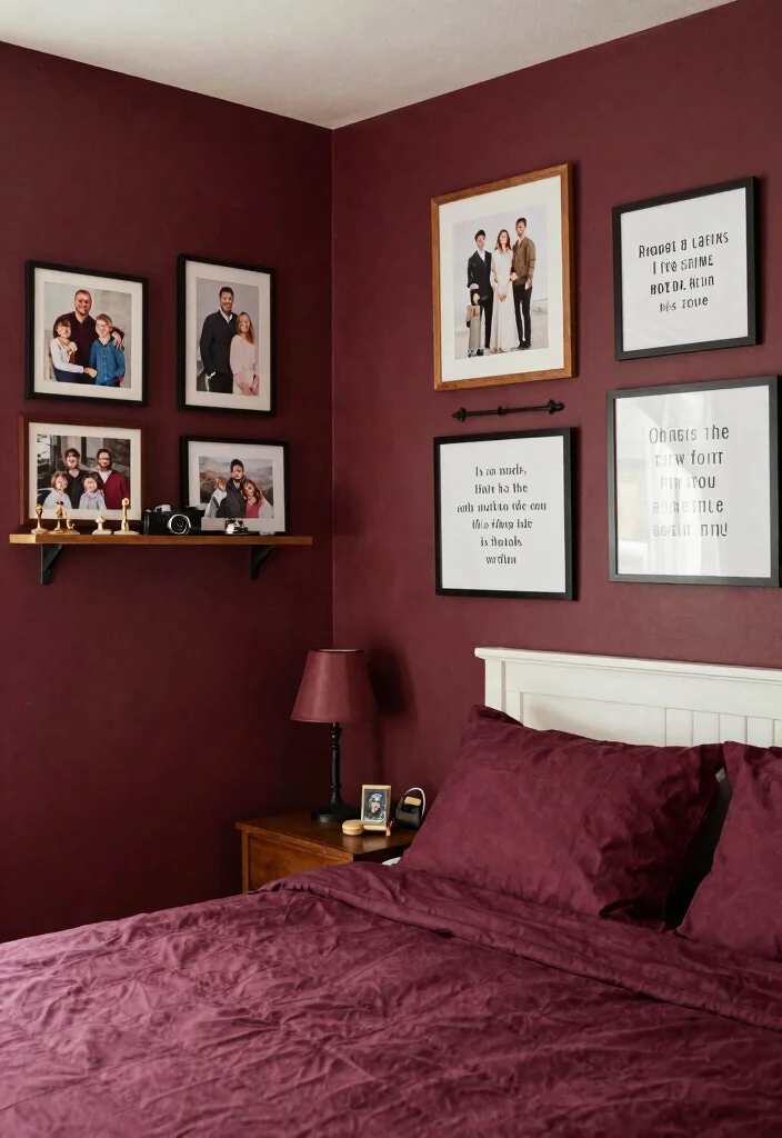 18 Maroon Bedroom Ideas for Burgundy Rich and Cozy Looks - 18. Personal Touches 1