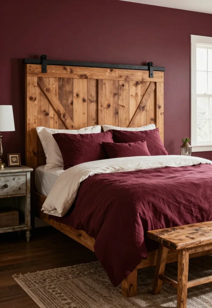 18 Maroon Bedroom Ideas for Burgundy Rich and Cozy Looks - 6. Rustic Charm with Barn Wood 1