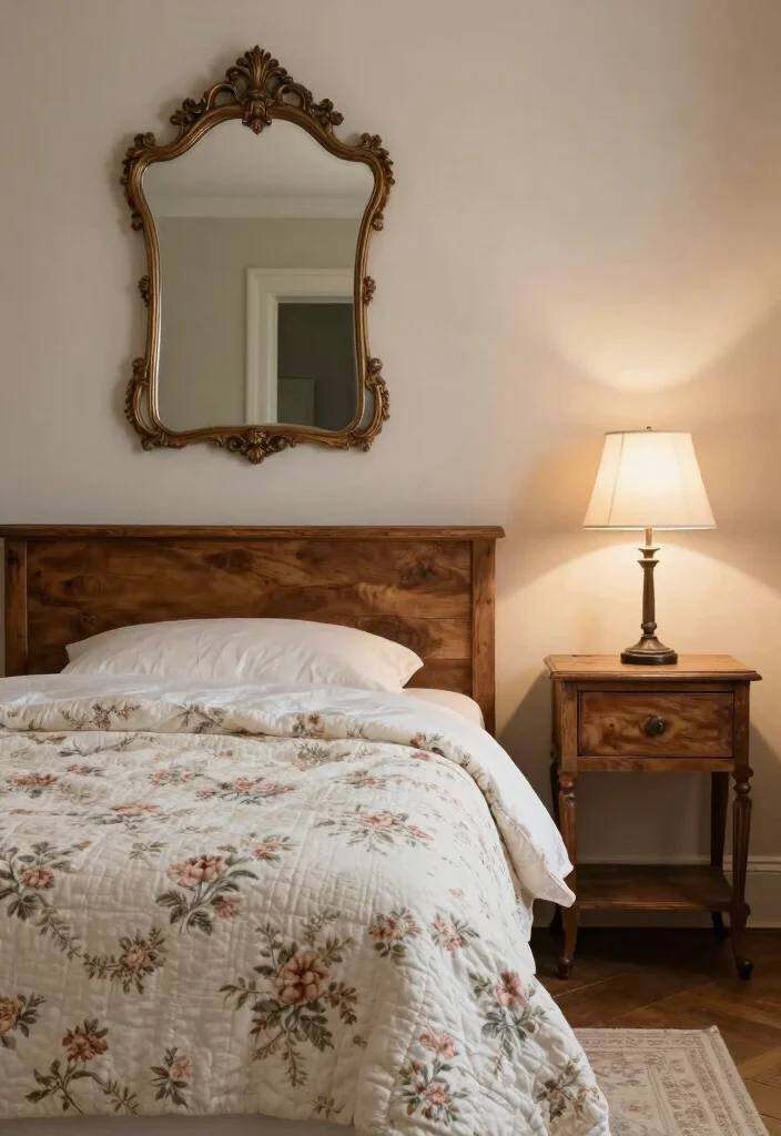 18 Modern Farmhouse Bedroom Master Suite Ideas for a Cozy, Elegant Style - 9. Vintage Accents for Timeless Appeal 1