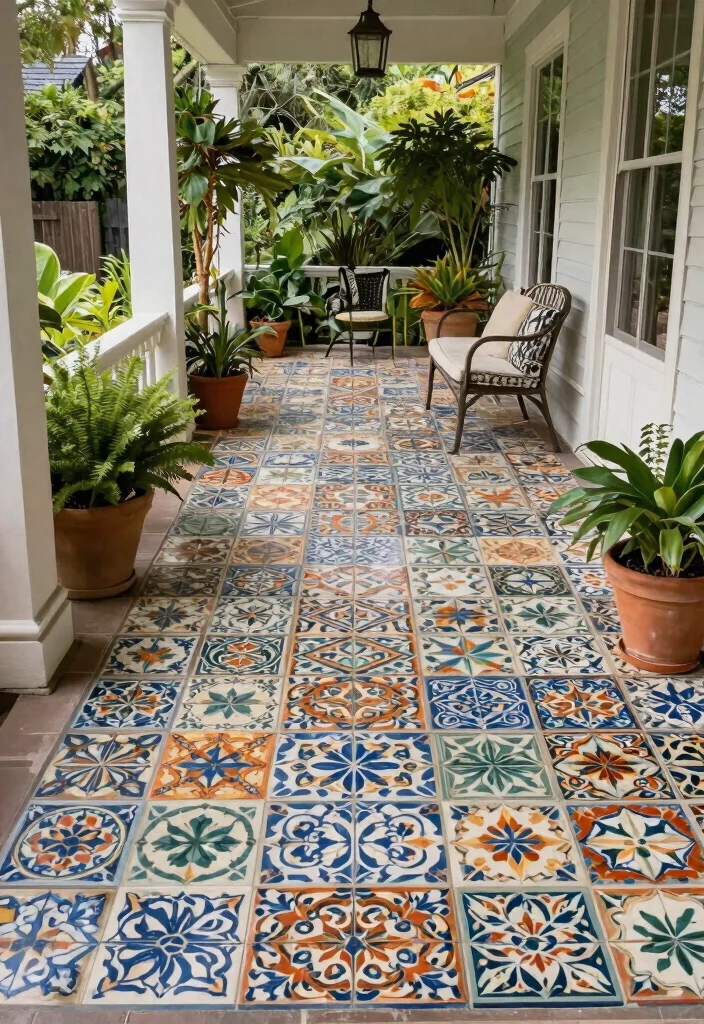 12 Front Porch Tile Ideas That Don't Crack in Freeze-Thaw - 9. Encaustic Cement Tiles 1