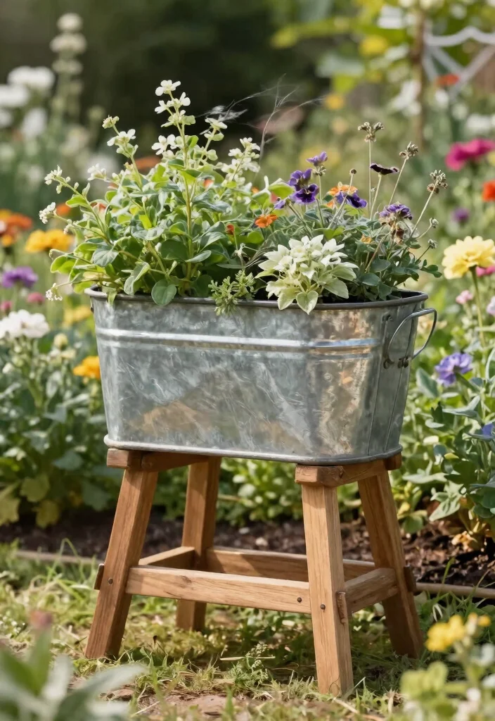 12 Galvanized Planter Concepts That Add Farmhouse Charm on a Budget - 10. Galvanized Planter with Wooden Legs 1