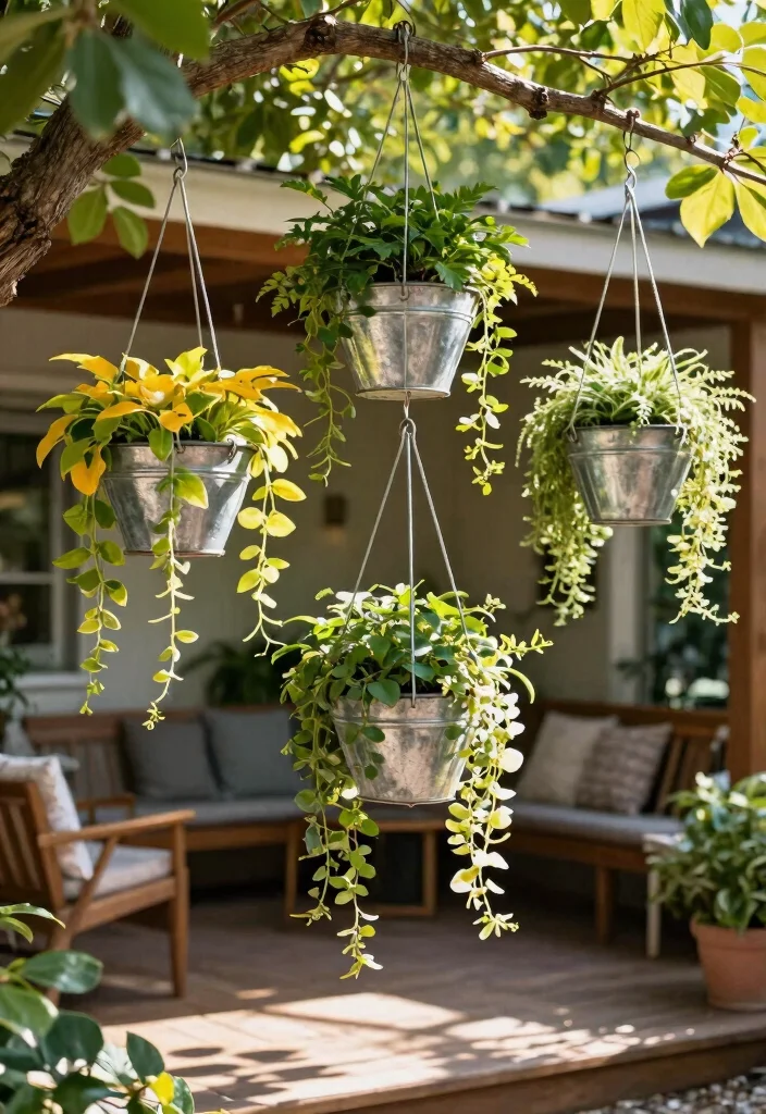 12 Galvanized Planter Concepts That Add Farmhouse Charm on a Budget - 2. Hanging Galvanized Planter Baskets 1