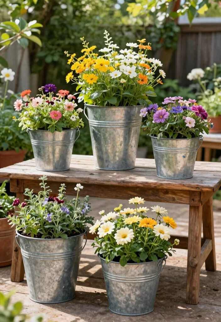 12 Galvanized Planter Concepts That Add Farmhouse Charm on a Budget - 3. Galvanized Bucket Planters 1