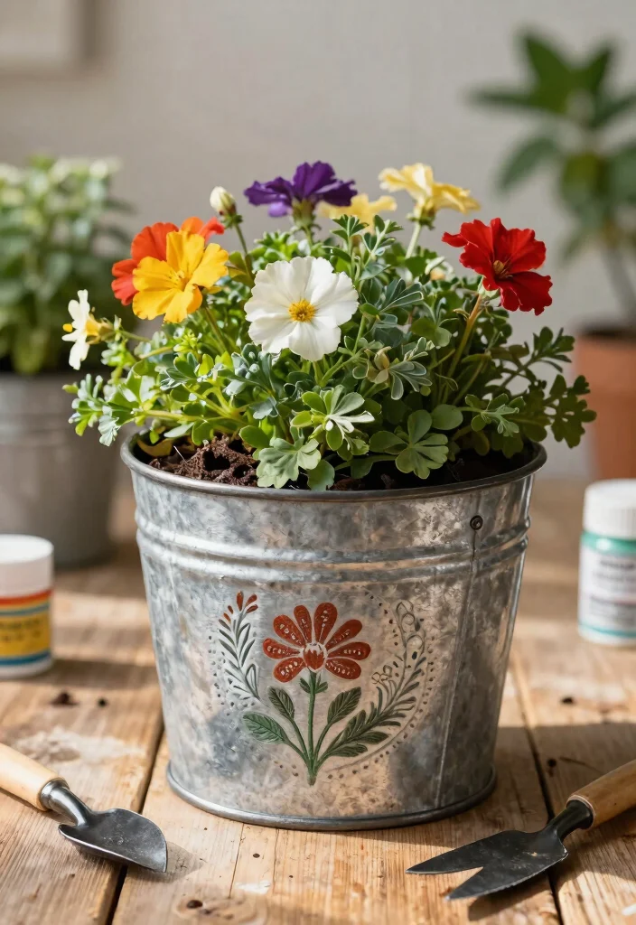 12 Galvanized Planter Concepts That Add Farmhouse Charm on a Budget - 8. Galvanized Planters with Stencils 1