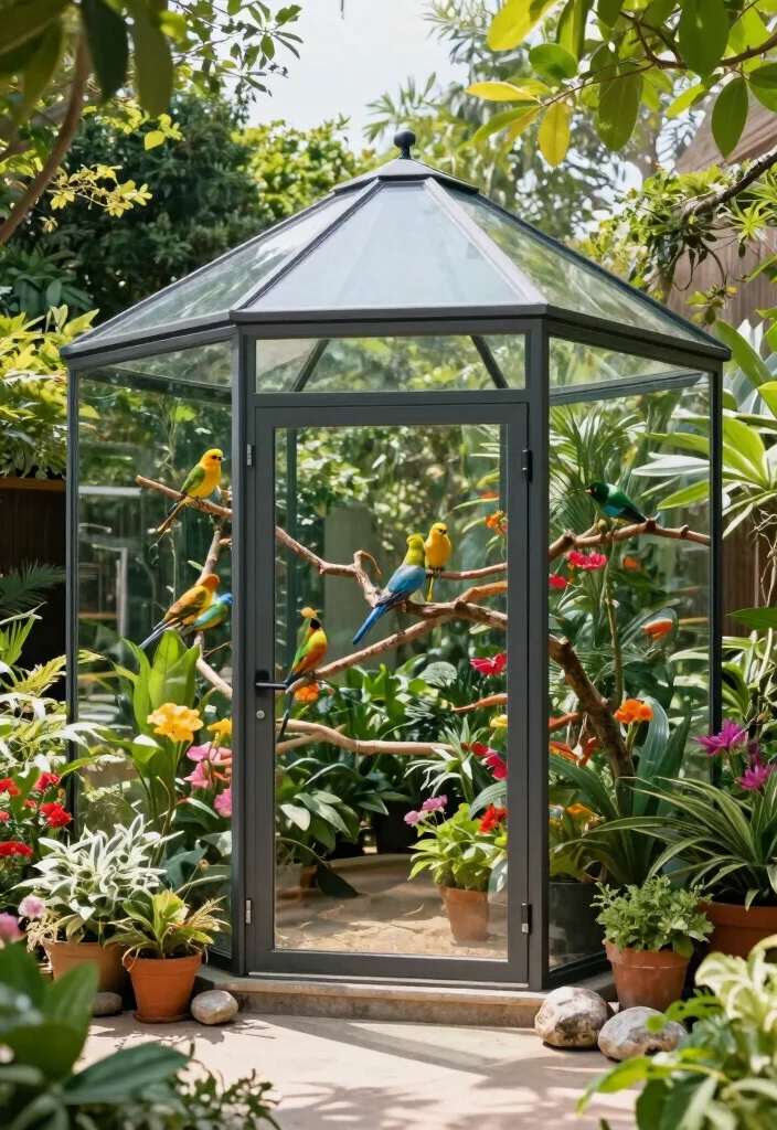 12 Outdoor Aviary Ideas That Protect Birds From Predators and Weather - 2. Elegant Glass Enclosures 1