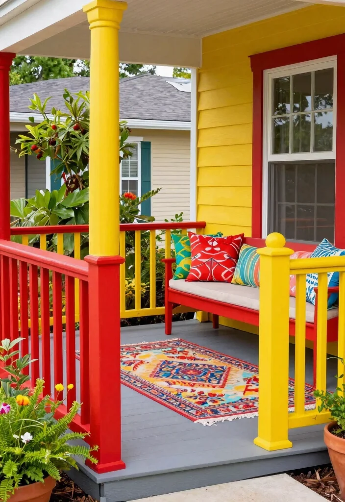 12 Porch Step Railing Ideas That Meet Code and Boost Curb Appeal - 4. Colorful Painted Railings 1
