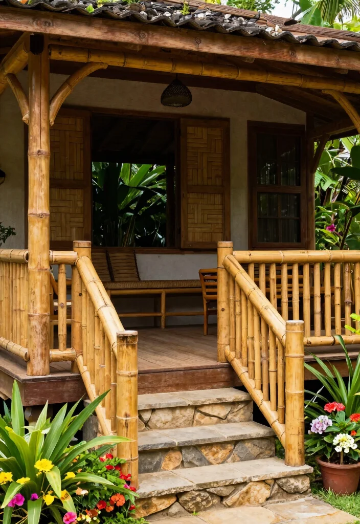 12 Porch Step Railing Ideas That Meet Code and Boost Curb Appeal - 8. Charming Bamboo Railing 1