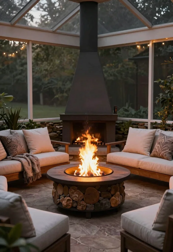 12 Screened In Patio Ideas That Keep Bugs Out Without Blocking Views - 8. Cozy Fire Pits for Year-Round Enjoyment 1