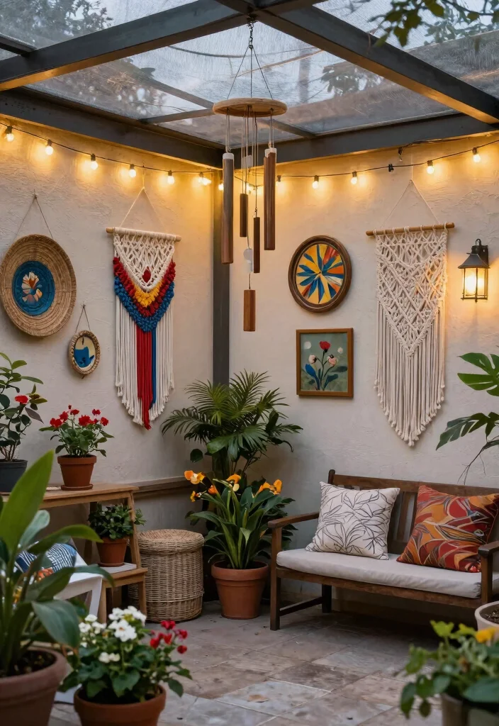 12 Screened In Patio Ideas That Keep Bugs Out Without Blocking Views - 9. Outdoor Art and Decor 1