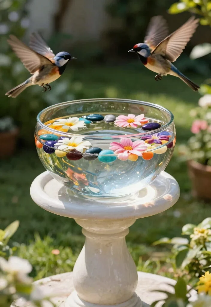 14 Bird Bath Planter Ideas That Don't Leak or Tip Over - 12. Glass Bowl Bird Bath Planter 1
