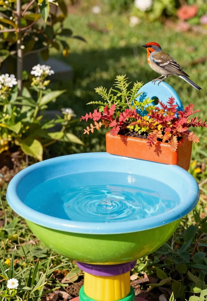 14 Bird Bath Planter Ideas That Don't Leak or Tip Over - 13. Recycled Plastic Bird Bath Planter 1