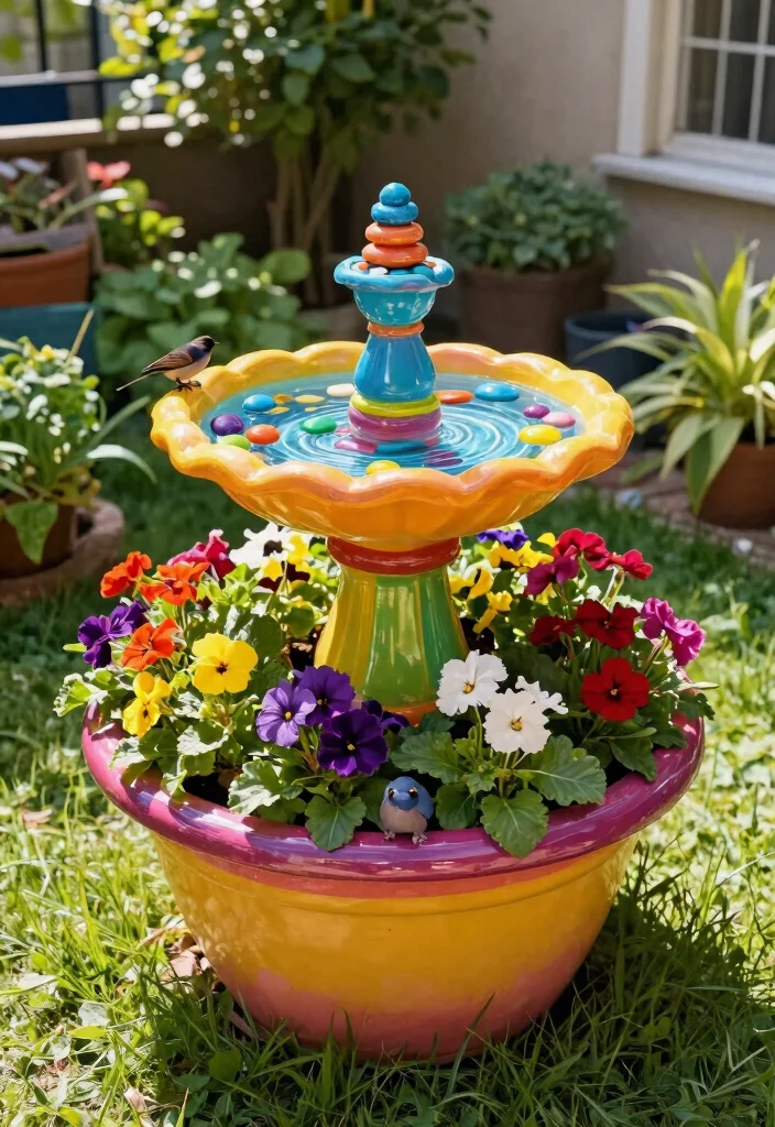 14 Bird Bath Planter Ideas That Don't Leak or Tip Over - 4. Pot-on-Pot Bird Bath Planter 1