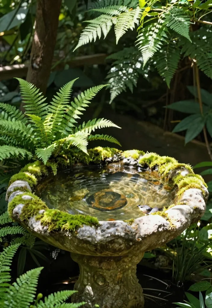 14 Bird Bath Planter Ideas That Don't Leak or Tip Over - 5. Stone Bird Bath with Moss 1
