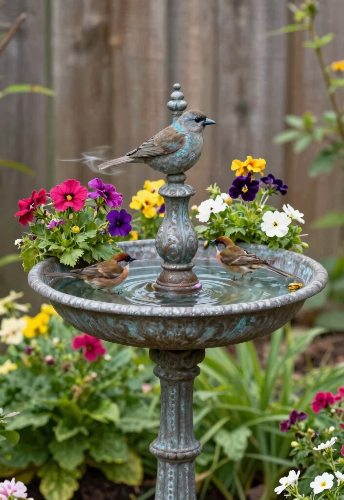 14 Bird Bath Planter Ideas That Don't Leak or Tip Over - 6. Vintage Metal Basin Bird Bath Planter 1