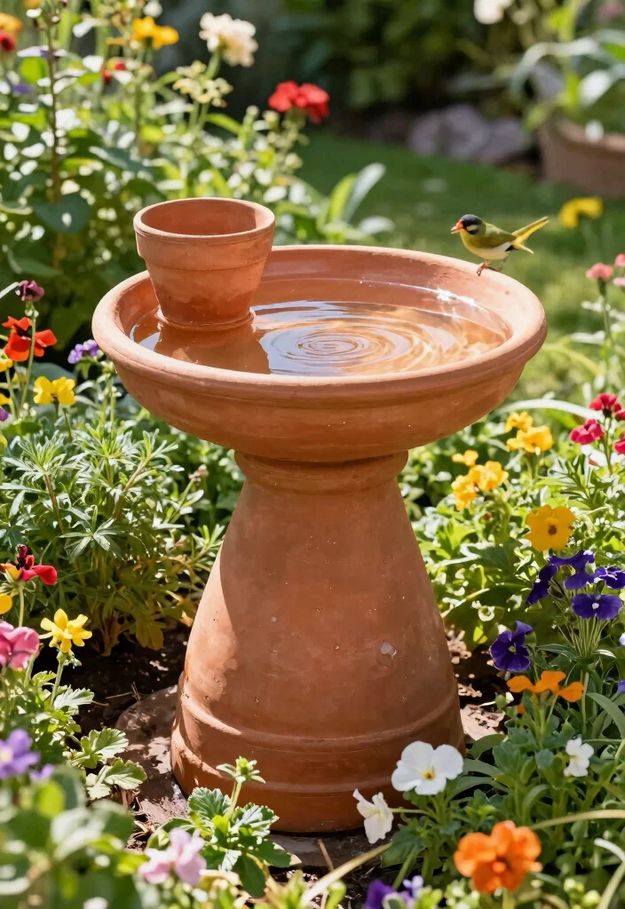 14 Bird Bath Planter Ideas That Don't Leak or Tip Over - 7. Terracotta Pot Bird Bath 1