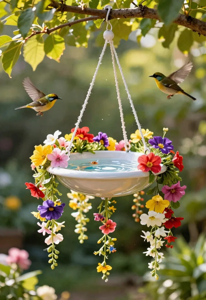 14 Bird Bath Planter Ideas That Don't Leak or Tip Over - 9. Hanging Bird Bath Planter 1