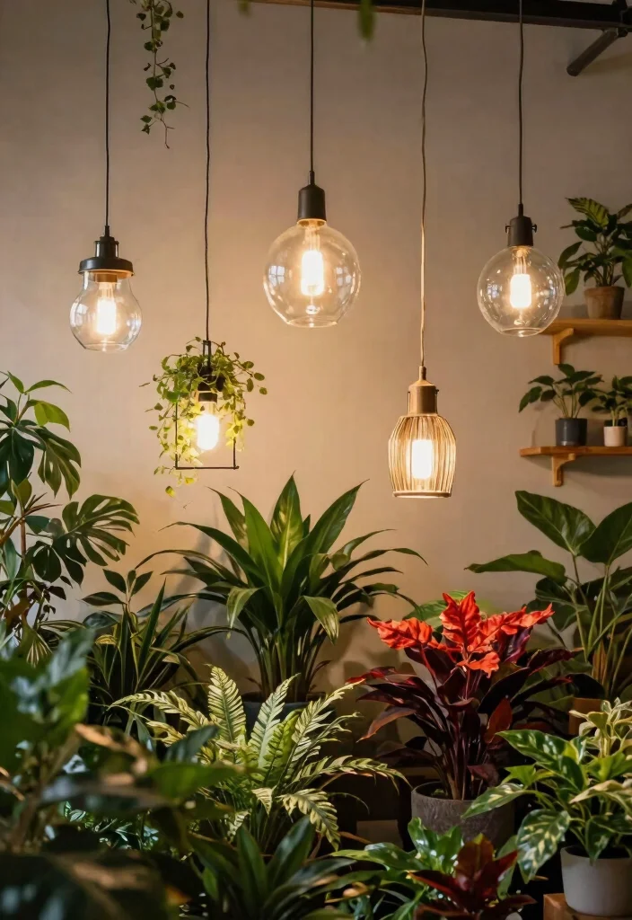 14 Ceiling Lamp Design Ideas That Light the Whole Room Evenly - 1. Pendant Light to Showcase Your Plants 1