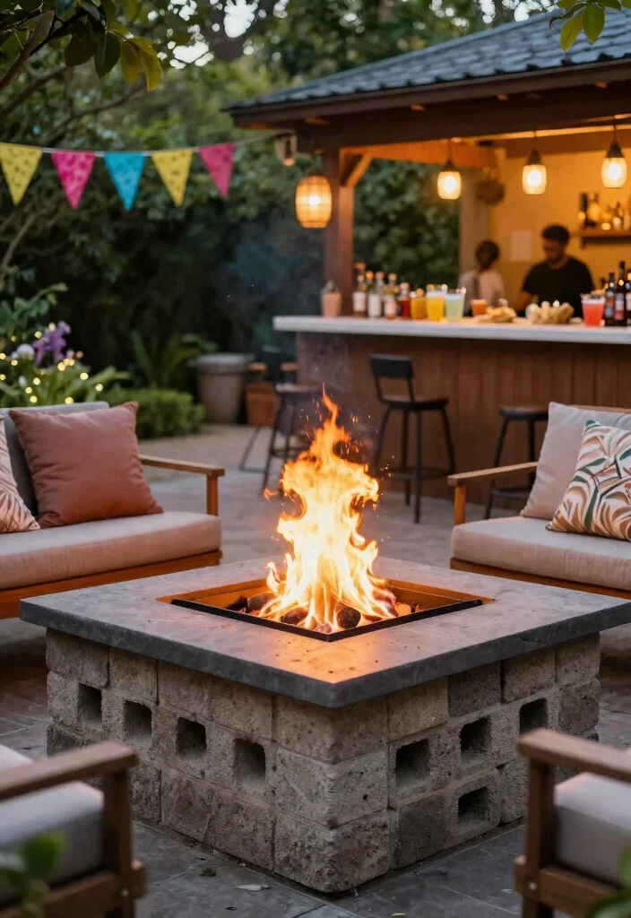 14 Cinder Block Fire Pit Ideas You Can Build This Weekend - 11. Cinder Block Fire Pit with a Bar Table 1
