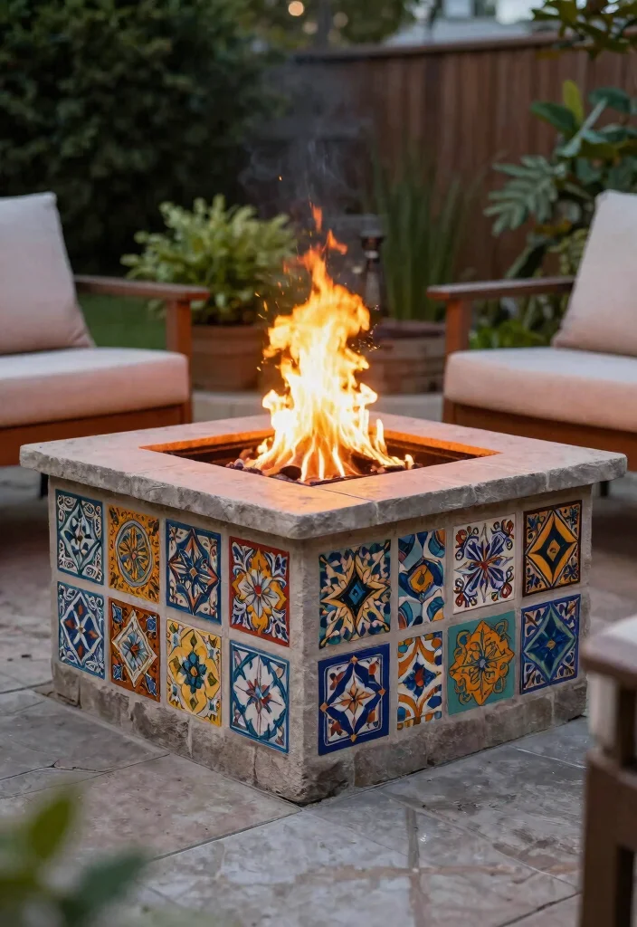 14 Cinder Block Fire Pit Ideas You Can Build This Weekend - 12. Cinder Block Fire Pit with Decorative Tiles 1