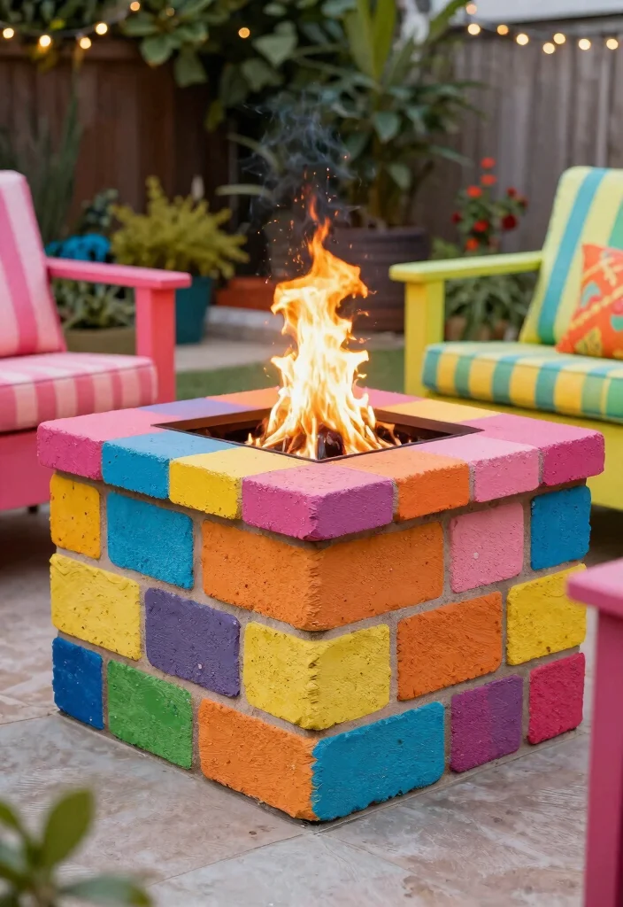 14 Cinder Block Fire Pit Ideas You Can Build This Weekend - 14. Colorful Cinder Block Fire Pit 1