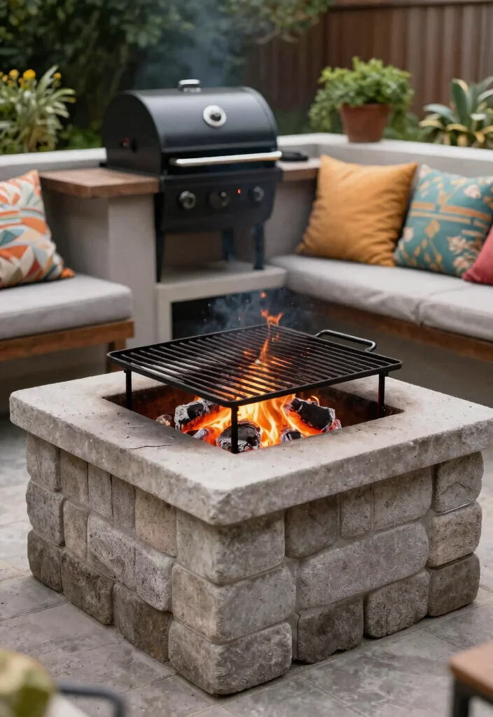 14 Cinder Block Fire Pit Ideas You Can Build This Weekend - 4. Cinder Block Fire Pit with a Grill 1