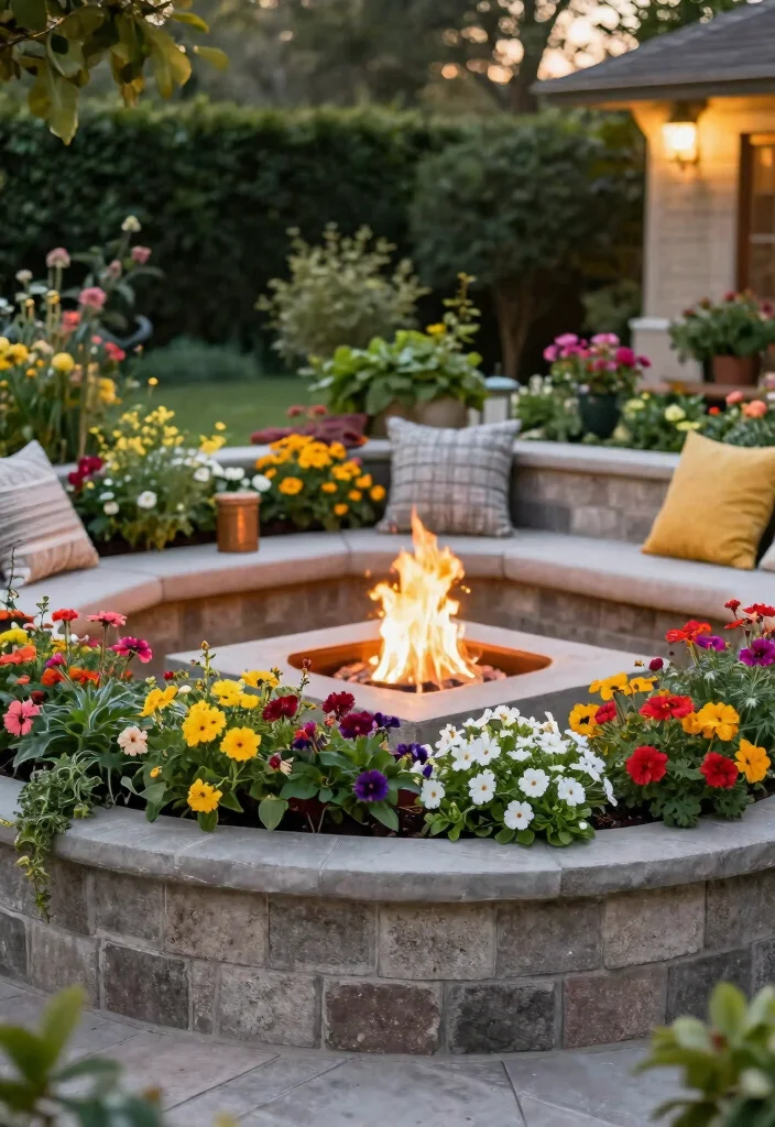 14 Cinder Block Fire Pit Ideas You Can Build This Weekend - 7. Cinder Block Fire Pit with Planter Boxes 1