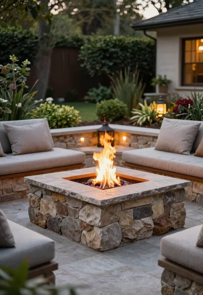 14 Cinder Block Fire Pit Ideas You Can Build This Weekend - 8. Cinder Block Fire Pit with a Stone Surround 1