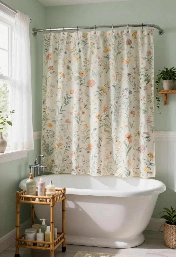 14 Farmhouse Shower Curtain Ideas That Hide a Builder-Grade Tub - 1. Vintage Floral Delight 1