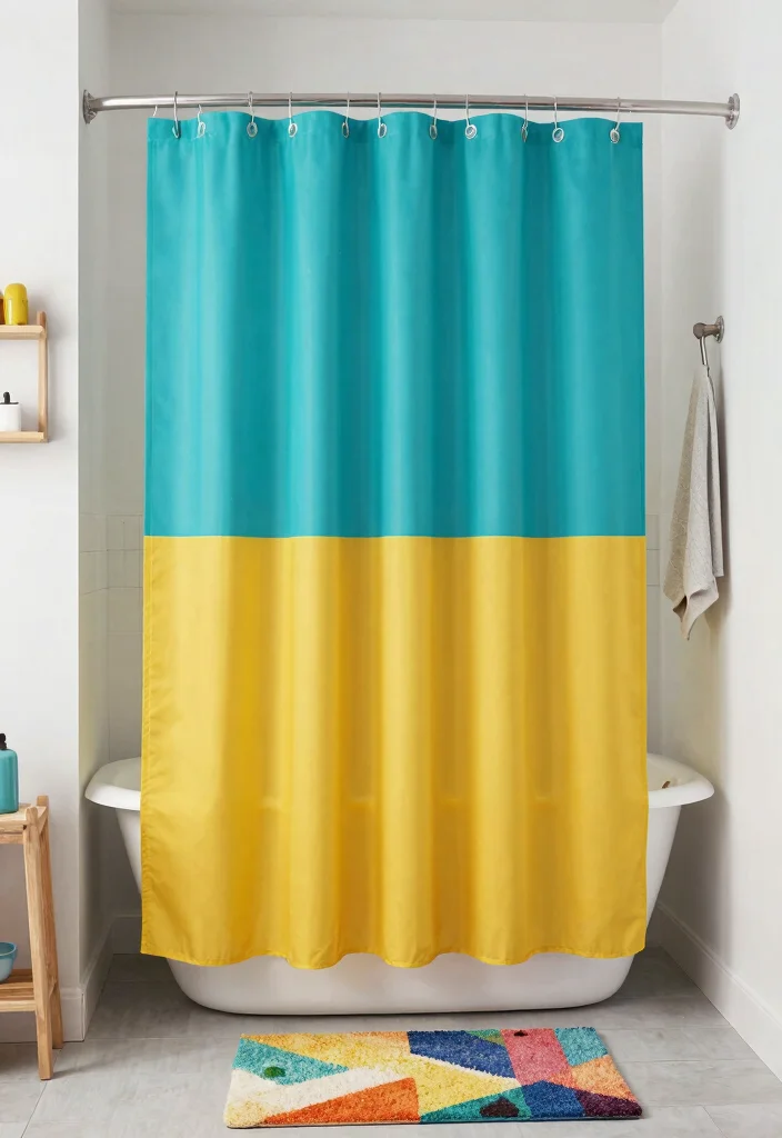 14 Farmhouse Shower Curtain Ideas That Hide a Builder-Grade Tub - 10. Bold Color Blocks 1