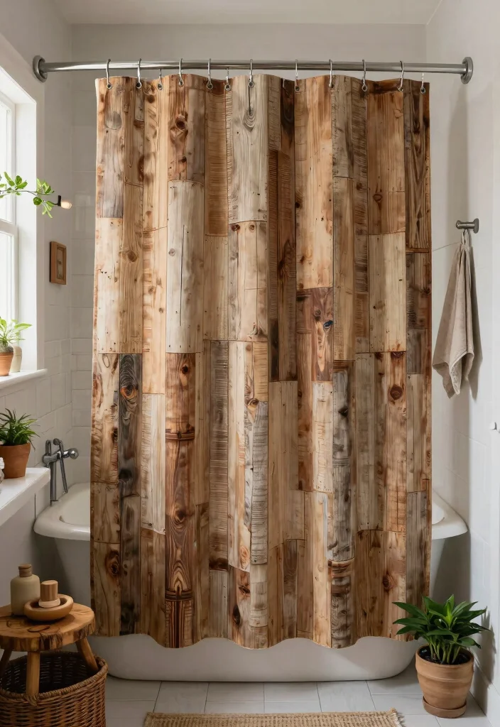 14 Farmhouse Shower Curtain Ideas That Hide a Builder-Grade Tub - 13. Reclaimed Wood Patterns 1