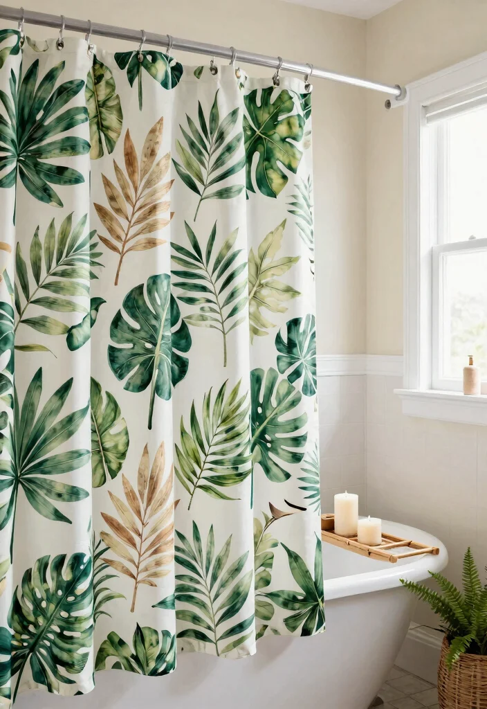 14 Farmhouse Shower Curtain Ideas That Hide a Builder-Grade Tub - 4. Nature-Inspired Prints 1