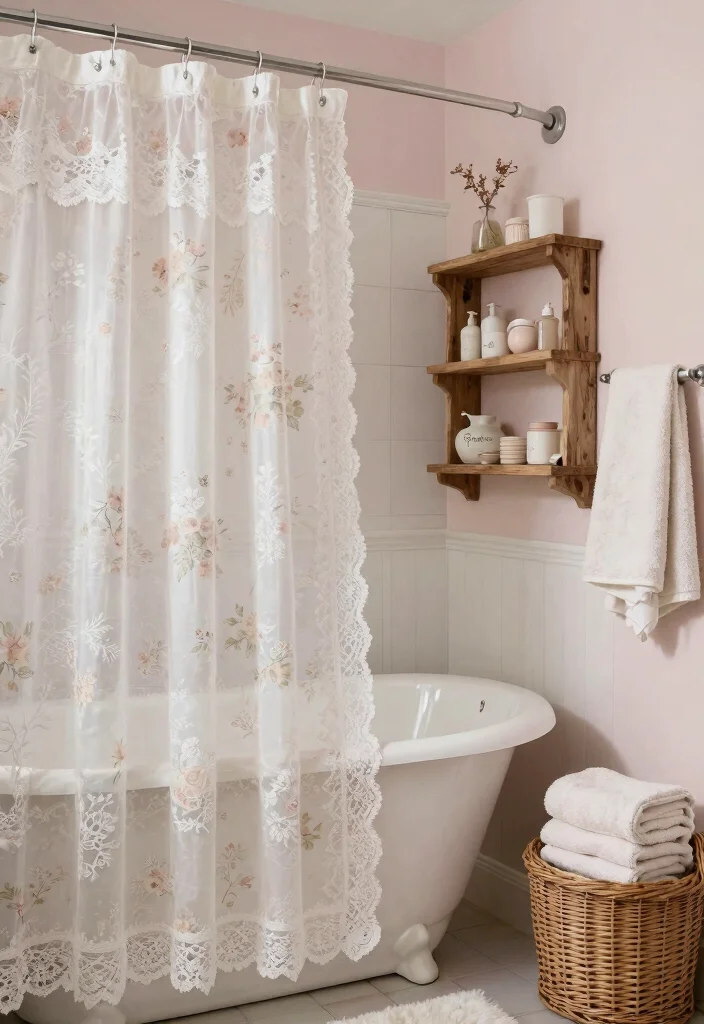 14 Farmhouse Shower Curtain Ideas That Hide a Builder-Grade Tub - 5. Shabby Chic Patterns 1