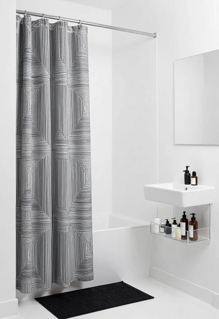 14 Farmhouse Shower Curtain Ideas That Hide a Builder-Grade Tub - 6. Minimalist Monochrome 1