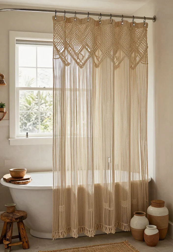 14 Farmhouse Shower Curtain Ideas That Hide a Builder-Grade Tub - 7. Woven Textiles 1